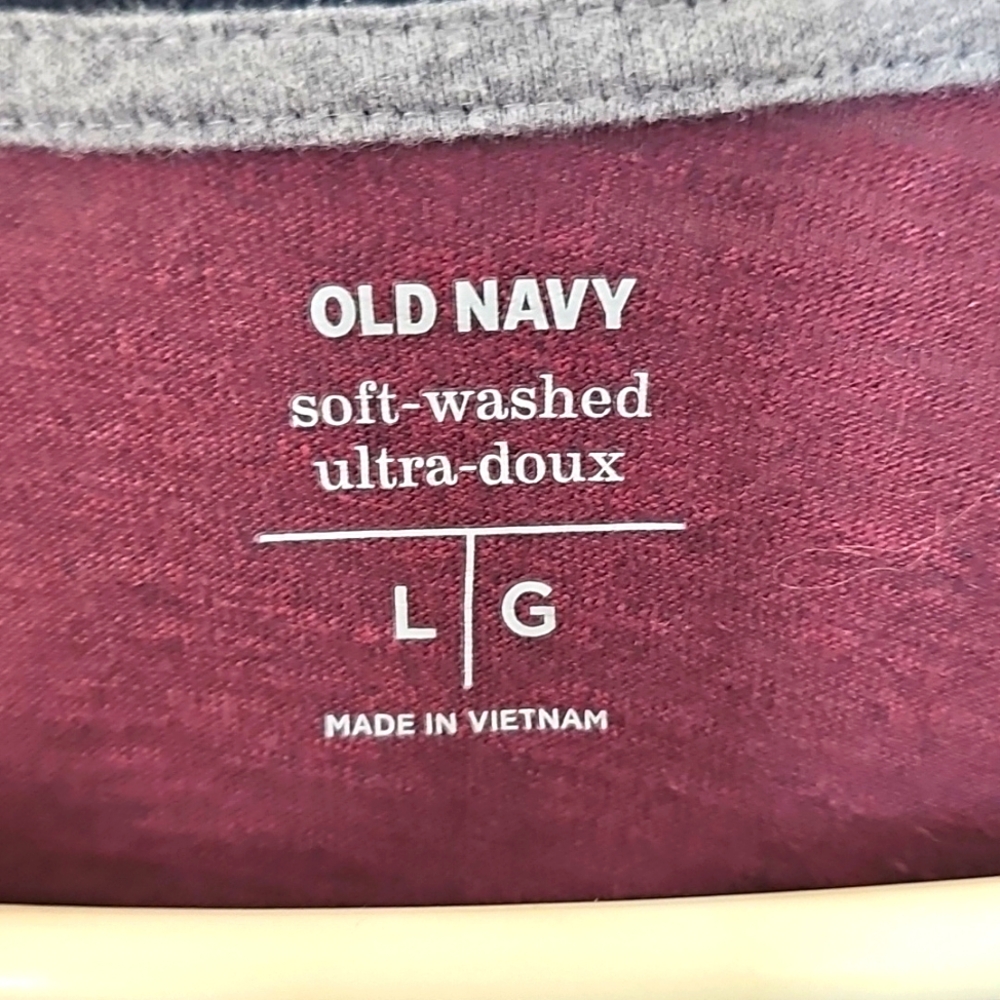 EUC Mens OldNavy Burgundy & Grey - Size Large - Raglan Sleeve Longsleeve Tee - Picture 2 of 3